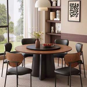 Mesa de comedor redonda de lujo sencilla clásica al por mayor con tapa de madera y con un pequeño tocadiscos mesa de comedor de nogal Cena - Product Image 1