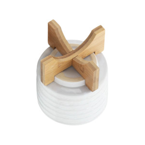Pot en céramique avec support en bois, pot en grès moderne pour plantes d'intérieur et d'extérieur, pots à fleurs ronds, décoration intérieure - Product Image 5