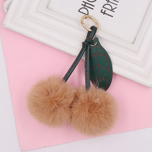 Mini Cherry Pom Pom Keychain anh đào giả thỏ lông Fluffy Puff bóng Móc Chìa Khóa phim hoạt hình màu đỏ anh đào bóng sang trọng dây móc khóa - Product Image 3