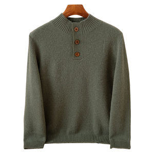 Pull en cachemire tricoté standard OEM, anti-rétrécissement, pour homme, couleur unie, boutonné, coupe ample, grande taille, style professionnel, hiver - Product Image 1