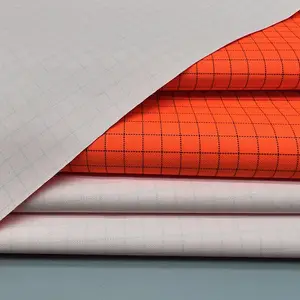 방수 PU 코팅 텐트 가방 내화성 형광 오렌지 체크 무늬 전도성 옥스포드 직물