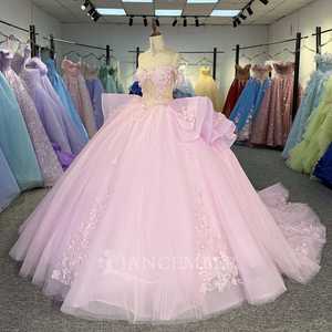 Jancember 20259 Lovely Light Pink Evening Dress Off Shoulder Embroidered Quinceanera Dresses - Product Image 2