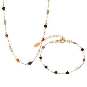 Mixed Natural Stone Stainless Steel 18K <b>Gold</b> Plated Necklace Bracelet <b>Anklet</b> Waterproof Fashion Jewelry Set for Women - Product Image 2