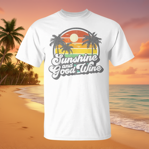 Camiseta Retro Sunshine And Good Wine Beach, unisex, de algodón, con cuello redondo, manga corta, estilo vintage para vacaciones para adultos - Product Image 3