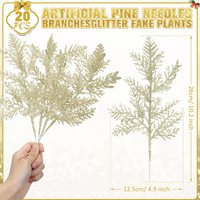 Jarum Pinus Glitter Buatan, Daun Pinus Emas Buatan, Hiasan Ranting untuk Pohon Natal, Karangan Bunga, Dekorasi Pintu Lengkung