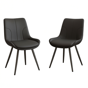 Ensemble de 2 chaises de salle à manger modernes sans accoudoirs, chaises d'appoint rembourrées en cuir PU avec pieds en métal noir - Product Image 1