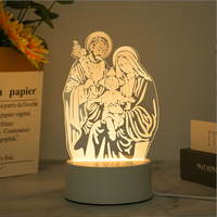 Veilleuse à Illusion Optique 3D Personnalisée, Design Pop Moderne Catholique, Thème Religieux Croix, Marie, Christ, Jésus, USB Central