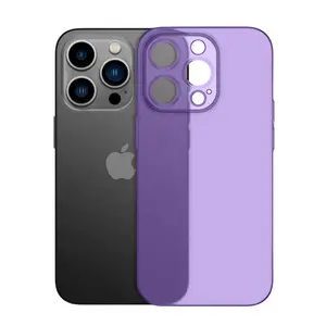 Ultra-Dunne 0.6Mm Pp Case Doorschijnende Matte Achterkant Voor Iphone 12 13 14 Pro Matte Telefoon Hoesje Met Knop