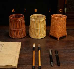 Handmade Bamboo Pen Holder <b>Rustic</b> Woven Pencil Cup Wabi Sabi <b>Desk</b> Organizer Eco Friendly Gift Factory Supply - Product Image 5
