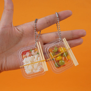 Pendentif porte-clés créatif en forme de boîte de restauration rapide, riz frit, riz frit au chili, bol de riz à la viande, décoration de bento alimentaire - Product Image 1