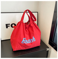 Sacs de shopping en polyester écologiques à double couche avec cordon de serrage, sac à bandoulière pour femmes, sac à main en tissu froissé, sac à main de plage mignon, grand format
