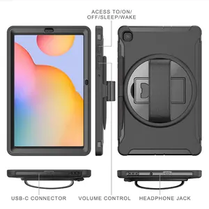 Pc Tpu Hybride 360 Roterende Kickstand Robuuste Case Met Handband Voor Samsung Tab S6 Lite 10.4 "2020/2022 P610/P615/P613/P619 Co