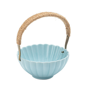 Corbeille à fruits en céramique avec poignée, bol en porcelaine, plat à collation portable pour la maison - Product Image 5