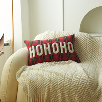 Housse de coussin à carreaux rouges et verts Joyeux Noël, taie d'oreiller décorative en tartan pour canapé, décoration de maison de campagne