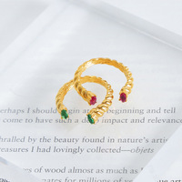Contraste Couleur Rose Rouge Vert Verre Pierre Anneau Métal Titane Acier Bijoux Cercle Fil Forme Éclipse Anneau
