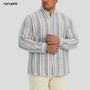 Men Plus Size Stripe Linen Shirt Long Sleeve <b>Button</b> Up Relaxed Fit Casual Breathable Summer Beach Shirt - Product Image 4