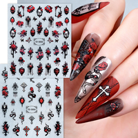 5D Soft Gel Nail Decal Style Gothique Foncé avec Bone Flower Snake Design Autocollants et décalcomanies élégants