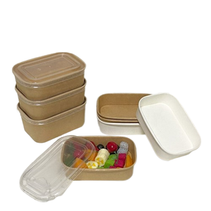 NPZ-02 650ml 750ml custom print craft white printing food box water rice packaging kraft paper bowl with plastic lid