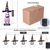Decoración de Halloween: Guirnalda de luces LED de colores con sombrero de mago, fantasma y calabaza, con interruptor manual y funciona con pilas, para un ambiente de terror festivo.