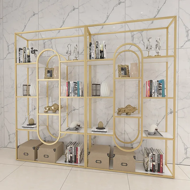 Toptan lüks tasarım çelik altın ekran rafları kitap mağazası mobilya