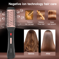 Sèche-cheveux brosse ionique 1200W à revêtement céramique, moteur DC 3 vitesses - Design français, styler tout-en-un pour salon et voyage, lissage et bouclage