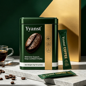 กาแฟสำเร็จรูปผสมรากพืช 10 กรัม*10 ซอง กระป๋องโลหะทรงกลมสีเขียวเข้มลายเส้นทองพิมพ์ลายเมล็ดกาแฟ รับผลิตแบบ OEM - Product Image 5