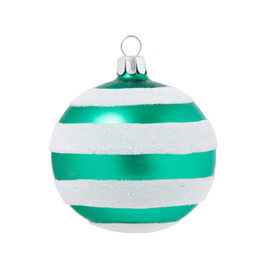 Boule de Noël suspendue en plastique rayée verte et blanche avec paillettes, fabriquée à la machine, moderne et de haute qualité - Product Image 1