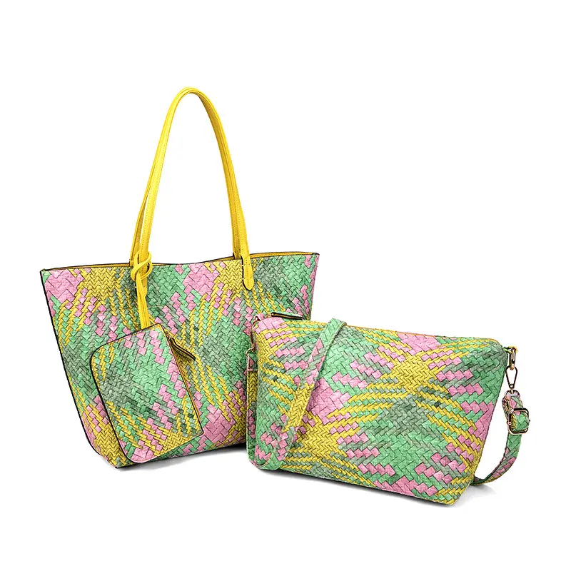 Nieuwe Collectie Dames Mode Strand Tassen Vrouwen 3Pcs Set Handtassen Grote Capaciteit Tote Weave Bag