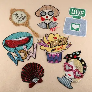 New Fashion Patch Design Girl Pattern Cloth Stickers Sequins with Mirror Patches