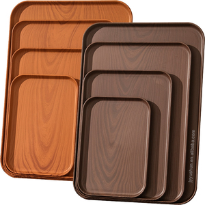 Plateaux de service rectangulaires en <span class=keywords><strong>plastique</strong></span> écologiques et durables, couleur noyer, qualité alimentaire, pour café, petit-déjeuner, goûter, style moderne - Product Image 1