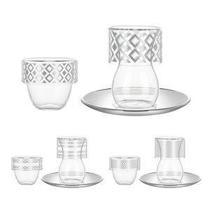 2025 nueva llegada etíope plata galvanizada taza de té grabada Juego de platillos vidrio transparente para regalos de Negocios Árabe turco - Product Image 4