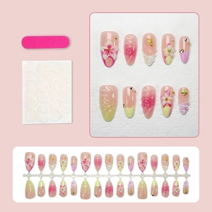 Nuevo Set <span class=keywords><strong>de</strong></span> 24 <span class=keywords><strong>Uñas</strong></span> Postizas Francesas Color Rosa Flor, Diseño <span class=keywords><strong>de</strong></span> <span class=keywords><strong>Uñas</strong></span> Postizas <span class=keywords><strong>de</strong></span> Larga Duración, Reutilizables, Lujosas, con Forma <span class=keywords><strong>de</strong></span> Almendra - Product Image 3