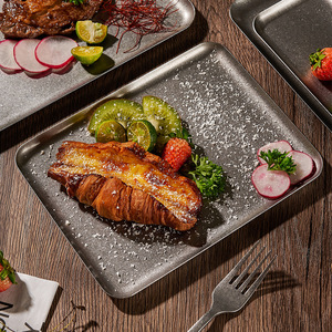 Modern 304 Retro Stainless Steel Plate <strong>Square</strong> Old Style <strong>Tray</strong> for Steak Dinner and <strong>Dessert</strong> for Home Kitchenware Camping - Product Image 2