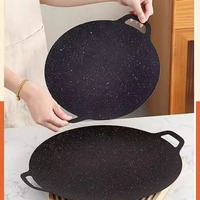 Poêle de barbecue antiadhésive en maifanite avec deux poignées pour la cuisson en extérieur, le camping, les camping-cars et les fêtes de plein air