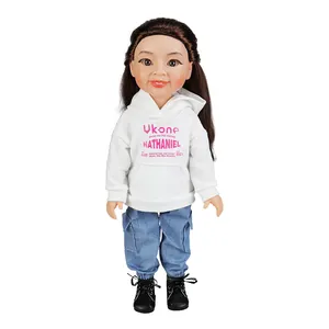 Boneca de bebê menina vívida de 18 polegadas, boneca de plástico com 45cm articulada em vinil, boneca amarela, boneca de menina bonita