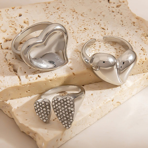 Heart Shape <b>Titanium</b> Steel <b>Ring</b> With Cubic Zirconia Micro Insert For Women Everyday Wear - Product Image 3