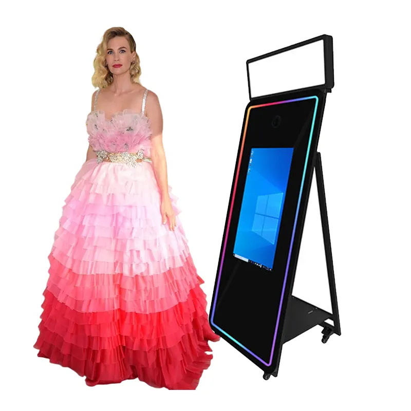 Portable Selfie Stand Classic Mirror Photo Booths with Led Fill Light Wedding and Event DSLR Ipad Mirror Photo Booth