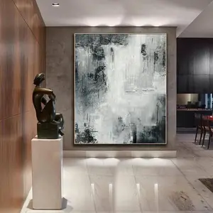 Dekorasi rumah ruang tamu Modern lanskap abstrak besar seni dinding buatan tangan besar seni dinding lukis tangan hitam dan putih minyak HUIMIAO