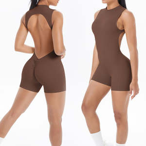 Combinaison Sportive Femme Grande Taille Sans Manches Dos Nu avec Short Froncé Imperméable pour Yoga et Fitness – Vente en Gros - Product Image 1