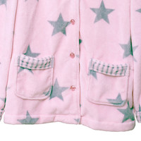 Ensemble de pyjama d'hiver en flanelle pour femmes, imprimé étoiles roses, doux et thermique, manches longues, boutons sur le devant, longueur intégrale, tenue de détente