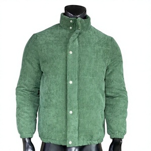 Chaqueta acolchada de pana verde para hombre, gruesa, informal, de invierno, con cuello alto, cierre de cremallera, ajuste holgado, relleno de poliéster - Product Image 5