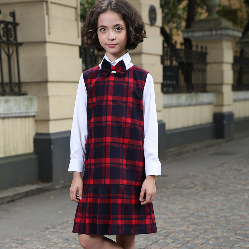 Tartan da Verificação da Manta de Algodão Personalizado de Preços por atacado personalizado Avental Uniformes de Vestido Da Menina Das Crianças Da Escola Primária