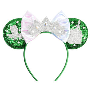 Cerchietto con Orecchie da Topolina per Cosplay da Principessa Ranocchia, Accessori per Capelli con Perle, Strass e Fiocco per Feste e Foto dei Bambini - Product Image 1