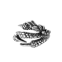 Bague pour homme en alliage de cuivre vieilli, style rétro, motif griffe de dragon, personnalisée, Hip Hop, gaufrée, imposante, Punk, ouverte et réglable