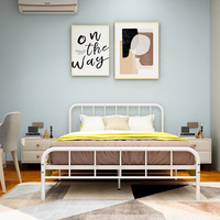 Lit de dortoir pliable moderne et simple 1,5 m/1,8 m, cadre en fer épaissi, lit double durable avec revêtement en tissu pour hébergement familial