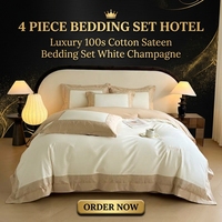 Ensemble de housse de couette en satin de coton 100% luxe, brodé, élégant, blanc champagne, ensemble de literie 4 pièces pour chambre d'hôtel