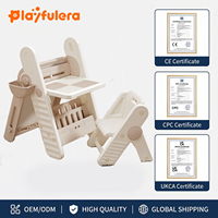 Mesa de Actividades Multifuncional 5 en 1 para Niños, Plegable, con Pizarra de Dibujo, Bloques de Construcción, Escritorio, Estantería y Almacenamiento, de Plástico Seguro