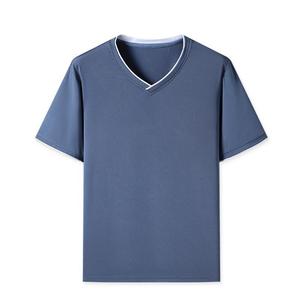 เสื้อยืดคอกว้าง แขนสั้น สีพื้น ผ้าโพลีเอสเตอร์ แห้งเร็ว ทรงลำลอง ความยาวปกติ ผ้าถัก สำหรับผู้ชาย - Product Image 3