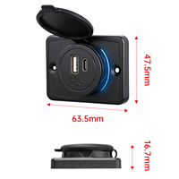 Chargeur double USB étanche 12/24V, 10W par port, avec voyant LED bleu, à encastrer, pour véhicule, moto, camping-car, bateau