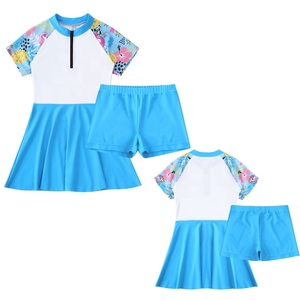 4-14 2pcs Kids Girls Swimming Suit Dress With Shorts Set Beach Swimwear Maillots de bain pour les sports nautiques Vacation Pool Water Park - Product Image 1